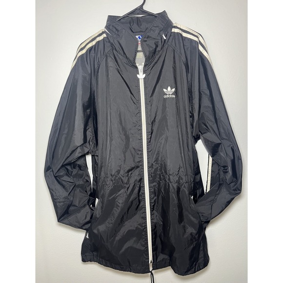 Adidas Vintage Windbreaker Hooded Zip Jacket Black White Stripes XXL 88387 - Picture 1 of 11